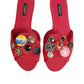 Red Embellished Flats Slip On Sandals Shoes