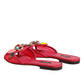 Red Embellished Flats Slip On Sandals Shoes