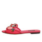 Red Embellished Flats Slip On Sandals Shoes
