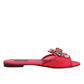 Red Embellished Flats Slip On Sandals Shoes