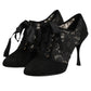Black Floral High Heels LACE-UPS Pumps Shoes