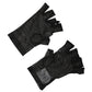 Black Nylon Wrist Length Fingerless Mitten Gloves