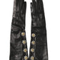 Black Leather Embellished Long Mitten Gloves