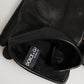 Black Leather Embellished Long Mitten Gloves