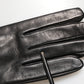 Black Leather Embellished Long Mitten Gloves