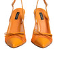 Orange Leather Mesh Heels Slingback  Shoes