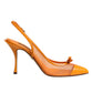 Orange Leather Mesh Heels Slingback  Shoes