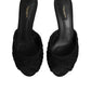 Black Embroidered Slip On Heels Slides Shoes