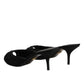 Black Embroidered Slip On Heels Slides Shoes