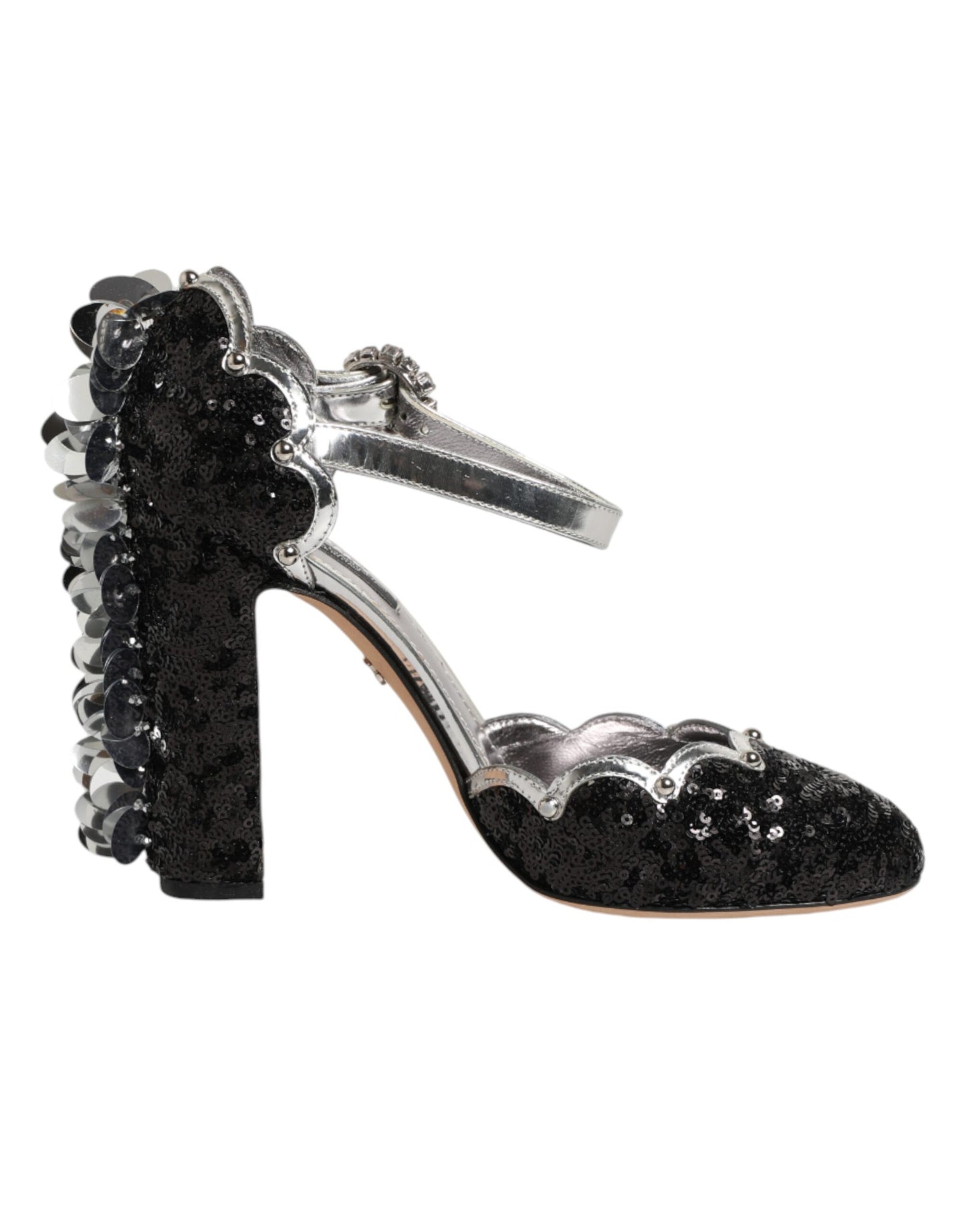 Black Sequined Ankle Strap Sandals Shoes