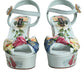 Green Floral Ankle Strap Wedge Sandals Shoes