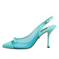 Blue Leather Mesh Heels Slingback Shoes