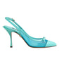 Blue Leather Mesh Heels Slingback Shoes