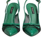 Green Leather Mesh Heels Slingback  Shoes