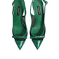 Green Leather Mesh Heels Slingback  Shoes
