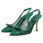 Green Leather Mesh Heels Slingback  Shoes