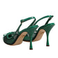Green Leather Mesh Heels Slingback  Shoes