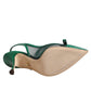 Green Leather Mesh Heels Slingback  Shoes