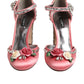 Pink Sequined Ankle Strap Sandals Shoes