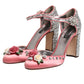 Pink Sequined Ankle Strap Sandals Shoes