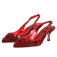 Red Crystal Embellished Slingbacks Shoes