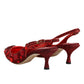 Red Crystal Embellished Slingbacks Shoes
