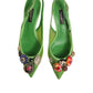 Green Embellished Heels Slingbacks Shoes