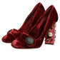 Red Velvet Embellished Heels Pumps  Shoes