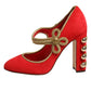 Red Embellished MARY JANES Pumps  Shoes
