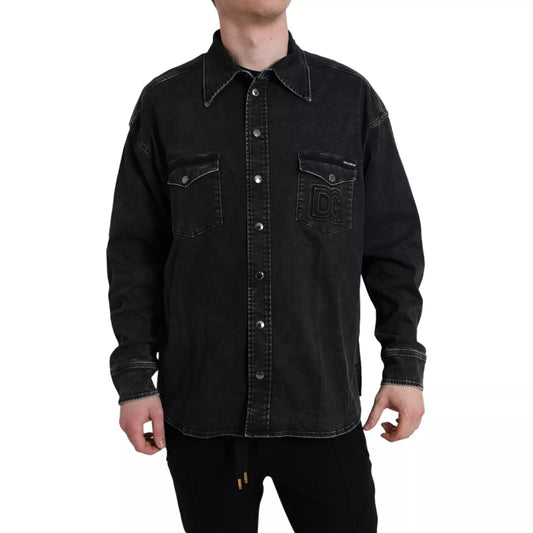 Black Cotton Long Sleeve Denim Casual Shirt