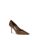 Brown Silk High Heel Pumps