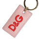Pink Calf Leather DG Logo Metal Ring Keychain Keyring