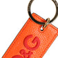 Orange Calf Leather Logo Metal Ring Keychain Keyring