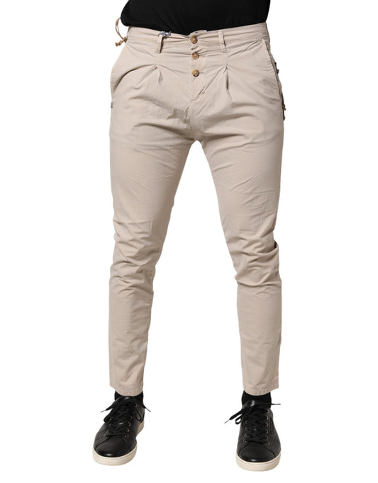 Beige Cotton Stretch Slim Fit Denim Jeans