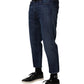 Blue Mid Waist Cotton Men Cropped Denim Jeans