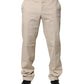 Beige Men Chino Mid Waist Straight Dress Trouser Pants