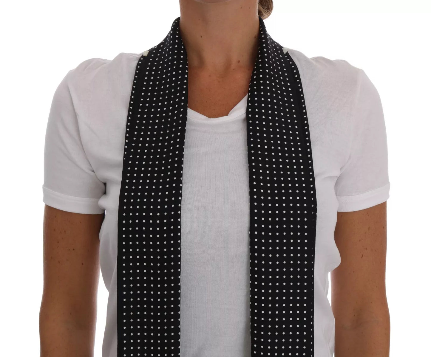 White Cotton Black Silk Scarf Top T-shirt