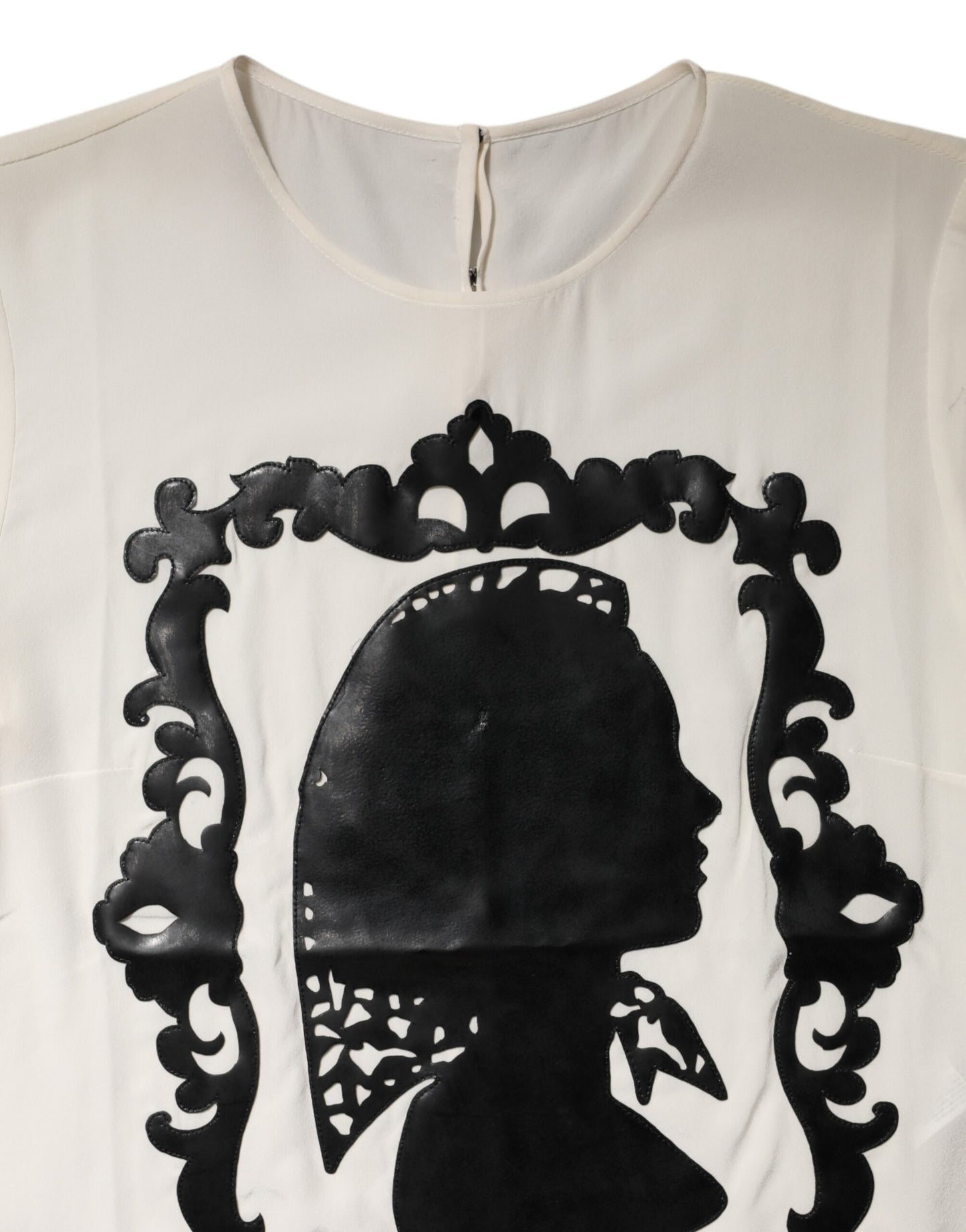 Cream Silk Silhouette Detail Short Sleeve Top