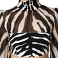 Zebra Print Chiffon Paneled Crop Blouse Top