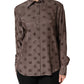 Brown Collared Long Sleeves Logo Shirt Top