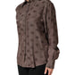 Brown Collared Long Sleeves Logo Shirt Top