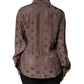 Brown Collared Long Sleeves Logo Shirt Top