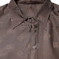 Brown Collared Long Sleeves Logo Shirt Top