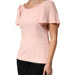 Pink Short Sleeves Round Neck Blouse Top
