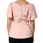 Pink Short Sleeves Round Neck Blouse Top