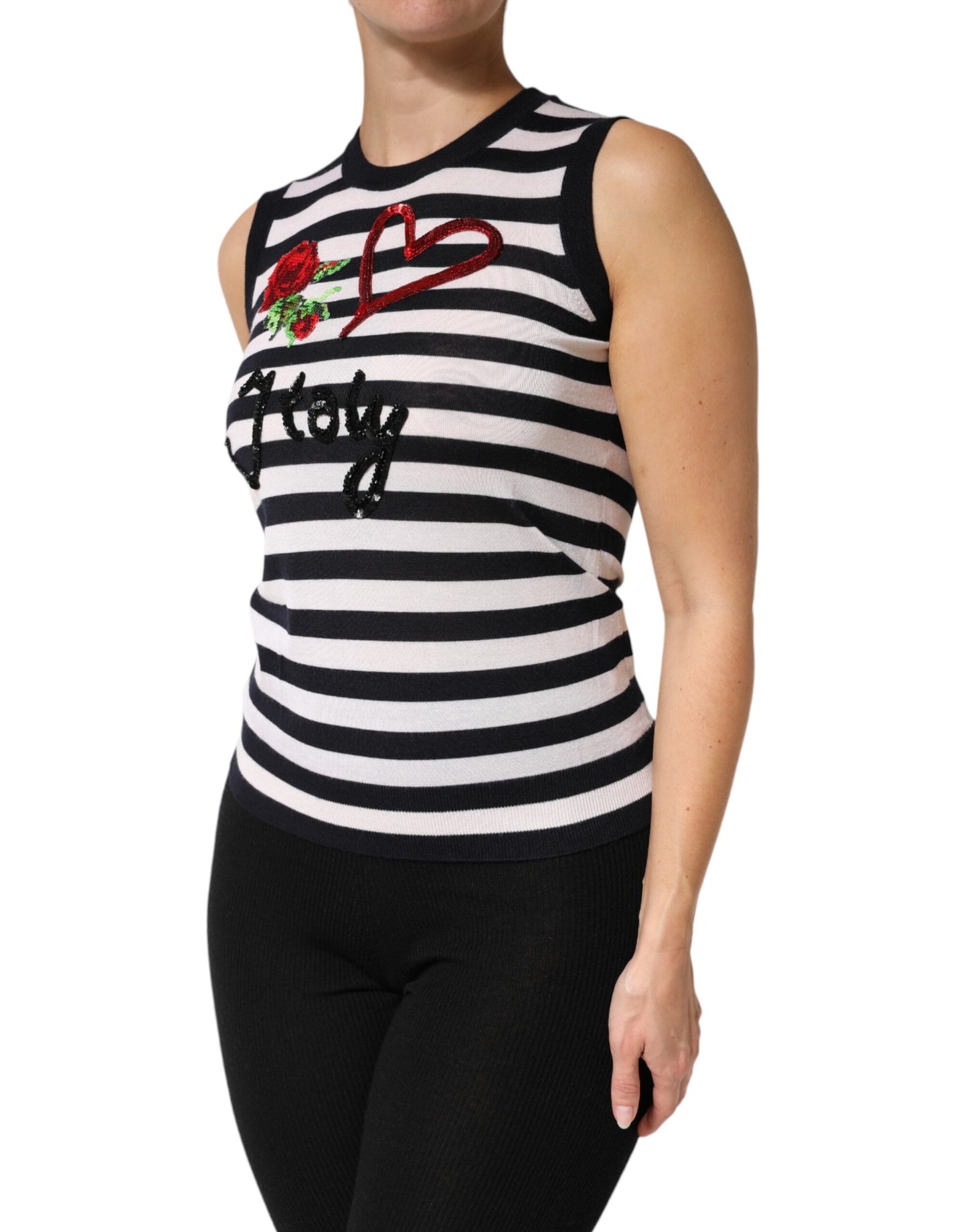 Black White Cashmere Silk Sleeveless Top