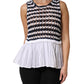 White Black Knitted Round Neck Sleeveless Tank Top