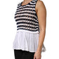White Black Knitted Round Neck Sleeveless Tank Top