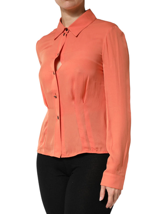 Orange Collared Button Down Long Sleeves  Top