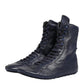 Dark Blue Deer Leather Mid Calf Boots Shoes